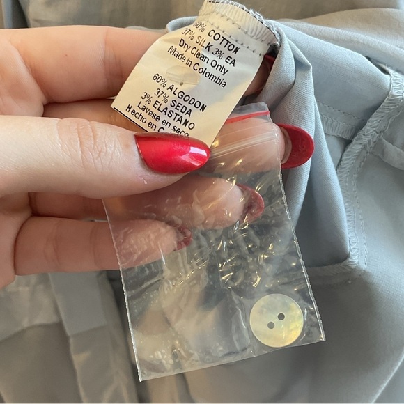 Silvia Tcherassi Grey Blue Silk Blend Button Down Bell Sleeve Top Size 0 - Picture 3 of 11